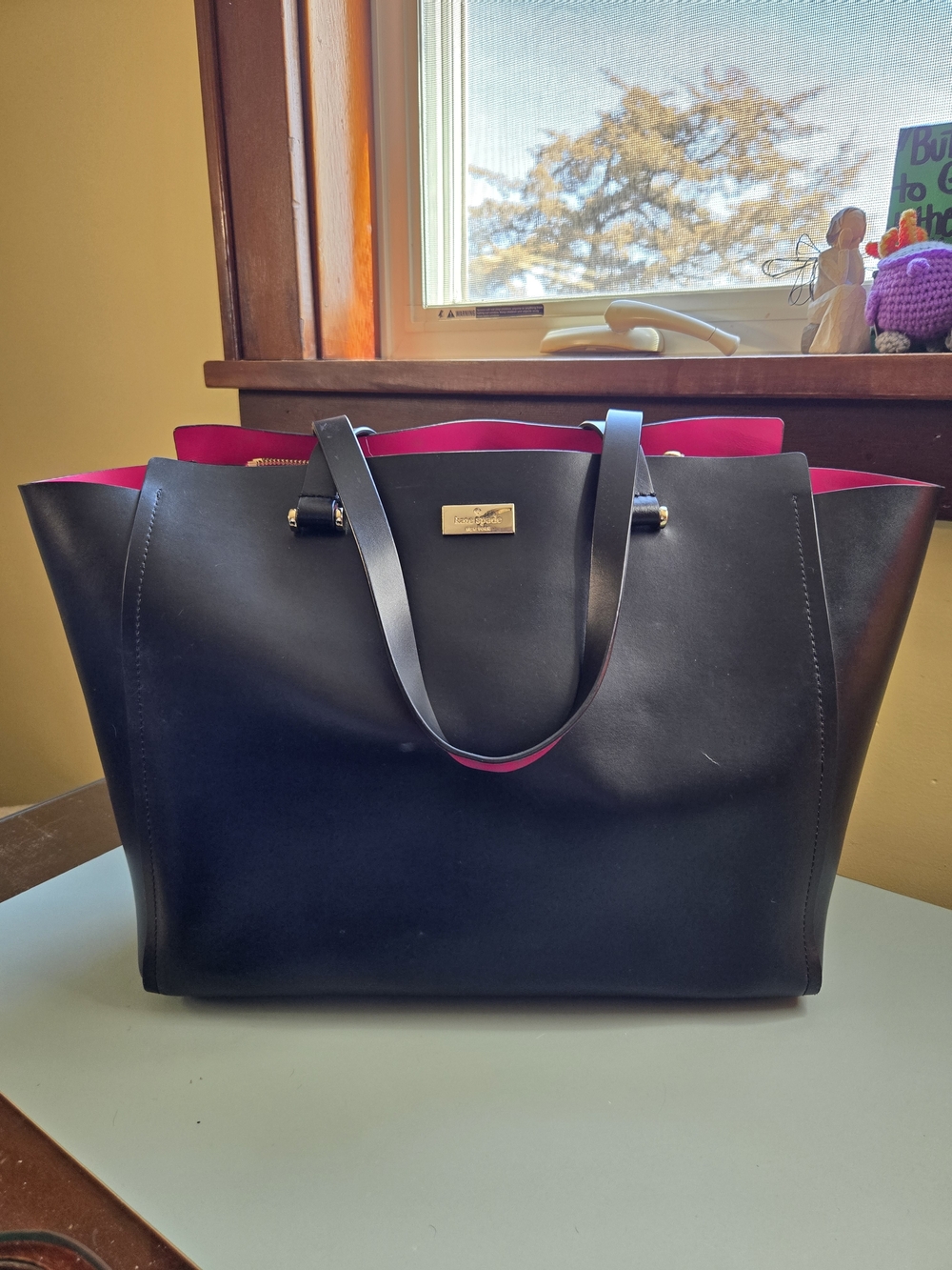 KATE SPADE Anelle Arbour Hill Tote Black with Pink Interior